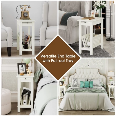 Tangkula Side Table End Table Nightstand W/ Bottom Storage Shelf & Rubber Wood Legs White 3 Tangkula Side Table End Table Nightstand W/ Bottom Storage Shelf & Rubber Wood Legs White - Image 3