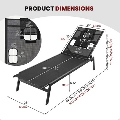 Tangkula 2 Pieces Patio Sunbathing Lounge Chair W/ Face Hole & Detachable Head Pillows Poolside 2 Tangkula 2 Pieces Patio Sunbathing Lounge Chair W/ Face Hole & Detachable Head Pillows Poolside - Image 2