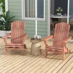 Tangkula Folding Adirondack Chair Set of 2 - Durable Fir Wood Outdoor Lounge