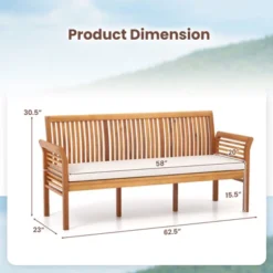 Tangkula 3 Person Outdoor Bench, 62.5" Acacia Wood Patio Sofa With Curved Armrests And Removable Seat Cushion -Tangkula Shop GUEST 1b5701eb e7b5 4b1f ae33 d56e279ccf12