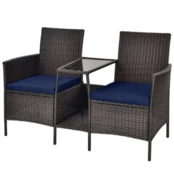 Tangkula Patio Loveseat 2 Person Cushioned Seats With Center Table Outdoor Rattan Furniture Set Turquoise/ Red -Tangkula Shop GUEST 1b5c462b c4fe 4f20 be84 72714ebef22f