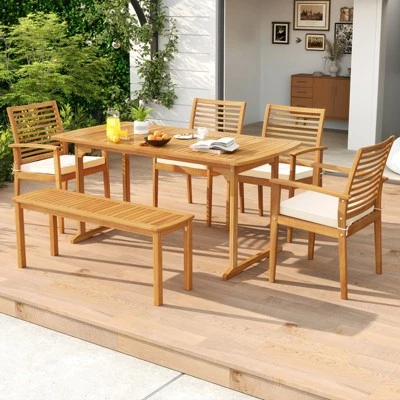 Tangkula Outdoor Wooden Dining Table For 4-6 71" Acacia Wood Table 4 Tangkula Outdoor Wooden Dining Table For 4-6 71" Acacia Wood Table - Image 4