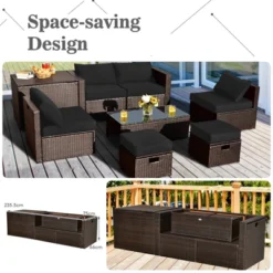 Tangkula 9PCS Outdoor Patio Furniture Set With 30" Propane Fire Pit Table PE Wicker Space-Saving Sectional Sofa Set W/ Storage Box & Cushions -Tangkula Shop GUEST 1ba92c59 773d 4e87 b45c 8a578f9d102b
