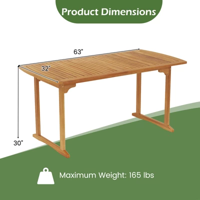 Tangkula Outdoor Wooden Dining Table For 4-6 71" Acacia Wood Table 8 Tangkula Outdoor Wooden Dining Table For 4-6 71" Acacia Wood Table - Image 8