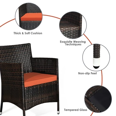Tangkula 4-Piece Patio Rattan Furniture Set with Orange Cushions 6 Tangkula 4-Piece Patio Rattan Furniture Set with Orange Cushions - Image 6