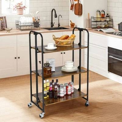 Tangkula 3-Tier Folding Bar Cart Kitchen Serving Island Utility Cart Storage Shelves 2 Tangkula 3-Tier Folding Bar Cart Kitchen Serving Island Utility Cart Storage Shelves - Image 2