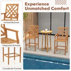 Tangkula 3-Piece Teak Patio Bar Set with Round Cocktail Table and 2 Bar Stools -Tangkula Shop GUEST 1c2ea12f 8e1e 45b6 9416 cab88d02b4eb