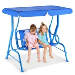 Tangkula Kids Blue Patio Porch Swing with Safety Belt and Adjustable Canopy -Tangkula Shop GUEST 1c32e3f9 83d4 41ee 8a50 79b0e0c8b3ab
