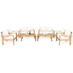 Tangkula 8PCS Patio Acacia Wood Conversation Furniture Set W/ Off White Cushions -Tangkula Shop GUEST 1c811240 1f4a 4bae ac70 e5d403a50189