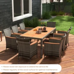 Tangkula 9PCS Patio Rattan Furniture Dining Set Acacia Wood Table Cushioned Chair For Outdoor -Tangkula Shop GUEST 1caf49de ee00 4012 b538 61f207f9186d