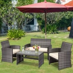 Tangkula 8PCS Patio Outdoor Rattan Furniture Set W/ Cushioned Chair Loveseat Table -Tangkula Shop GUEST 1cf68df8 2492 4166 9f21 2456abc8bf54