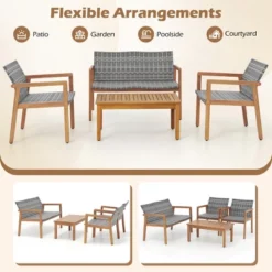 Tangkula 4-Piece Patio Furniture Set PE Rattan Patio Bistro Set With Loveseat Single Chairs & Coffee Table Outdoor Acacia Wood Conversation Set -Tangkula Shop GUEST 1d0dc8b7 8fd7 44ac a5b0 cdd55e9b4e47