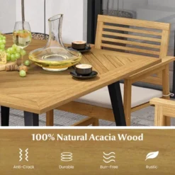 Tangkula 42.5" Acacia Wood Outdoor Dining Table with Umbrella Hole