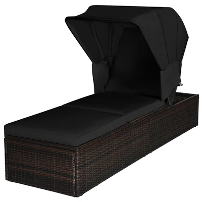 Tangkula Rattan Patio Chaise Lounge Chair W/ Adjustable Canopy Black Cushion 10 Tangkula Rattan Patio Chaise Lounge Chair W/ Adjustable Canopy Black Cushion - Image 10