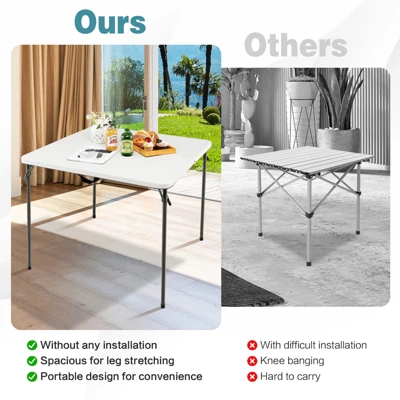 Tangkula Folding Camping Table Portable Picnic Table With All-Weather HDPE Tabletop Metal Frame & Carry Straps White/Gray 7 Tangkula Folding Camping Table Portable Picnic Table With All-Weather HDPE Tabletop Metal Frame & Carry Straps White/Gray - Image 7