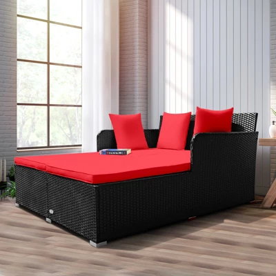 Tangkula Patio Rattan Daybed - Outdoor Cushioned Sofa with 4 Pillows 2 Tangkula Patio Rattan Daybed - Outdoor Cushioned Sofa with 4 Pillows - Image 2