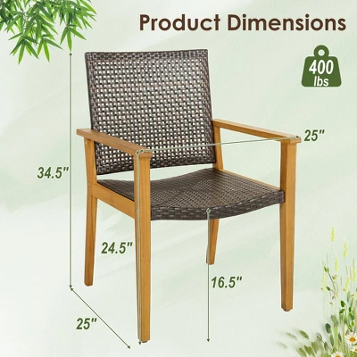 Tangkula Outdoor Rattan Chair Set Of 4 Patio PE Wicker Dining Chairs W/ Sturdy Acacia Wood Frame 2 Tangkula Outdoor Rattan Chair Set Of 4 Patio PE Wicker Dining Chairs W/ Sturdy Acacia Wood Frame - Image 2
