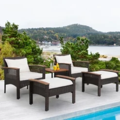 Tangkula 5-Piece Outdoor Rattan Conversation Set with 2-Tier Side Table -Tangkula Shop GUEST 1dfd4c4b 2d85 4eff bd61 deb97e141ffd