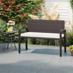 Tangkula 2-Person Patio Loveseat with Removable Cushion & Metal Frame