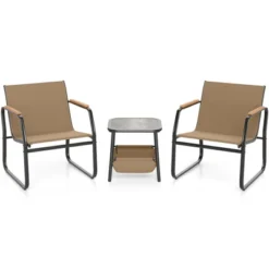 Tangkula 3-Piece Bistro Set Patio Chairs & Side Table W/ Storage Basket Breathable Mesh Fabric -Tangkula Shop GUEST 1e2edc09 417c 4b01 869a c91777346f75