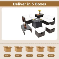 Tangkula 9PCS Outdoor Patio Furniture Set With 30" Propane Fire Pit Table PE Wicker Space-Saving Sectional Sofa Set W/ Storage Box & Cushions -Tangkula Shop GUEST 1e9c7485 9e4e 4a67 8daf e1fda3eed34d
