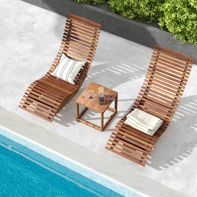 Tangkula Set Of 2 Acacia Wood Patio Chaise Lounge Chair Outdoor Rocking Chair W/ Slatted Design 1 Tangkula Set Of 2 Acacia Wood Patio Chaise Lounge Chair Outdoor Rocking Chair W/ Slatted Design