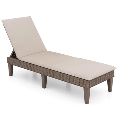 Tangkula 2PCS Patio Lounge Chair Recliner Chair W/ 3-Position Adjustable Backrest & Cushion Brown & White 2 Tangkula 2PCS Patio Lounge Chair Recliner Chair W/ 3-Position Adjustable Backrest & Cushion Brown & White - Image 2