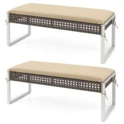 Tangkula 43 Inch Patio Ottoman Pack of 2 - Outdoor PE Rattan Bench with Cushions -Tangkula Shop GUEST 1ed3683a 4822 427c 8b83 318a55a0d916