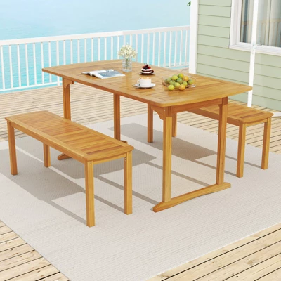 Tangkula Outdoor Wooden Dining Table For 4-6 71" Acacia Wood Table 2 Tangkula Outdoor Wooden Dining Table For 4-6 71" Acacia Wood Table - Image 2