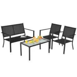 Tangkula 4 PCS Patio Furniture Set Outdoor Conversation Set W/Glass Coffee Table Garden Bistro Set Gray -Tangkula Shop GUEST 1f1cdaa7 39e3 44b6 9d75 05eb6ebda585