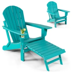 Tangkula Adirondack Chair W/Ergonomic Design&Ottoman Outdoor Armchair HDPE Chair For Yard&Patio Black/Coffee/Grey/Turquoise/White -Tangkula Shop GUEST 1f230873 fd8e 428d a2d7 746d7ff39f4f
