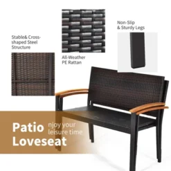 Tangkula Weather-Resistant Rattan Garden Bench with Acacia Wood Armrests -Tangkula Shop GUEST 1f2ad442 ba83 4677 8909 c5c676c4ce9c 1
