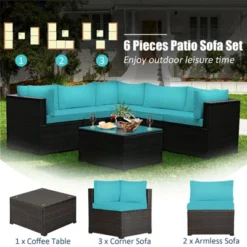 Tangkula 6 PCS Patio Rattan Furniture Set Outdoor Wicker Conversation Sofa Set W/Tempered Glass Coffee Table -Tangkula Shop GUEST 1f355733 5c9c 4007 ac05 b84434ede723