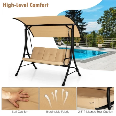 Tangkula 3 Person Patio Porch Swing Outdoor Swing Chair W/ Cushions & Adjustable Canopy 2 Tangkula 3 Person Patio Porch Swing Outdoor Swing Chair W/ Cushions & Adjustable Canopy - Image 2