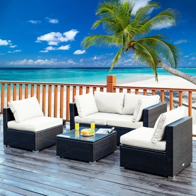 Tangkula 5-Piece Modular Rattan Patio Furniture Set with Cushioned Sofa and Coffee Table 2 Tangkula 5-Piece Modular Rattan Patio Furniture Set with Cushioned Sofa and Coffee Table - Image 2