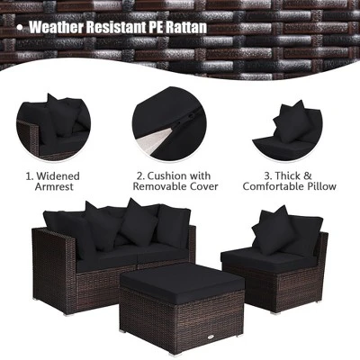 Tangkula 4PCS Rattan Patio Conversation Furniture Set Yard Outdoor W/ Black Cushion 6 Tangkula 4PCS Rattan Patio Conversation Furniture Set Yard Outdoor W/ Black Cushion - Image 6