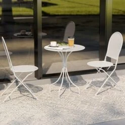 Tangkula 3 Piece Patio Set W/ Rattan-like Pattern Metal Patio Folding Bistro Set For 2