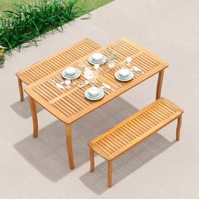Tangkula 63" Outdoor Dining Table with Slatted Acacia Wood Tabletop 1 Tangkula 63" Outdoor Dining Table with Slatted Acacia Wood Tabletop