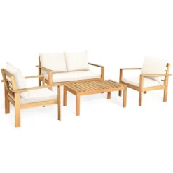 Tangkula 8PCS Patio Acacia Wood Conversation Furniture Set W/ Off White Cushions -Tangkula Shop GUEST 200f129f 3bef 4ddb a4ab fea01fb5b58d