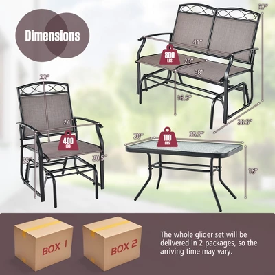 Tangkula 4PCS Outdoor Glider Chair & Table Set Patio Conversation Furniture Set 8 Tangkula 4PCS Outdoor Glider Chair & Table Set Patio Conversation Furniture Set - Image 8