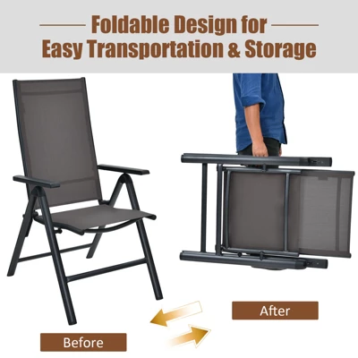 Tangkula 3PCS Patio Bistro Set Outdoor Dining Furniture Set W/2 Folding Chairs & Tempered Glass Table 3 Tangkula 3PCS Patio Bistro Set Outdoor Dining Furniture Set W/2 Folding Chairs & Tempered Glass Table - Image 3