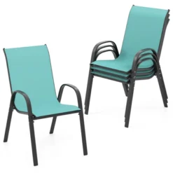 Tangkula Set Of 4 Stackable Patio Chairs All Weather Resistant Breathable & Quick-Dry Fabric Outdoor Dining Chairs W/Armrests Turquoise Blue -Tangkula Shop GUEST 213dd84d 1408 478e 912f 56760936ec89