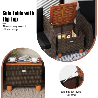 Tangkula 3-Piece Outdoor PE Wicker Bistro Set with Cushions & Storage Table 5 Tangkula 3-Piece Outdoor PE Wicker Bistro Set with Cushions & Storage Table - Image 5