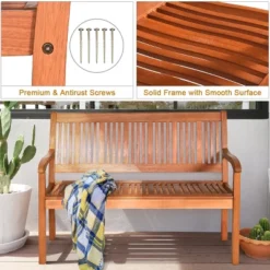 Tangkula Outdoor Eucalyptus Wood Park Bench Loveseat Chair With Armrest -Tangkula Shop GUEST 217ad21d 59ba 4b91 bef1 0ccdc83134db