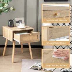 Tangkula 2 PCS Nightstand Bedside Sofa Table With Rattan Drawer For Bedroom & Living Room 14 Tangkula 2 PCS Nightstand Bedside Sofa Table With Rattan Drawer For Bedroom & Living Room -Tangkula Shop GUEST 21884cc0 125e 4808 8412 3f661baf49ad