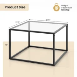 Tangkula Glass Coffee Table 27.5 Inch Modern Square Metal Frame Living Room Transparent -Tangkula Shop GUEST 21950816 7115 4b65 9d5d 69f2a5576b52