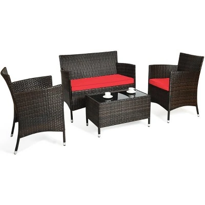 Tangkula 4-Piece Patio Rattan Wicker Conversation Furniture Set 8 Tangkula 4-Piece Patio Rattan Wicker Conversation Furniture Set - Image 8