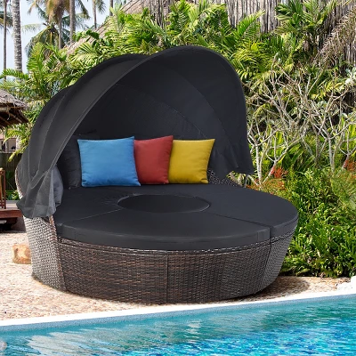 Tangkula Outdoor Rattan Round Daybed with Adjustable Table and Canopy 4 Tangkula Outdoor Rattan Round Daybed with Adjustable Table and Canopy - Image 4