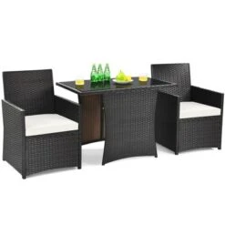 Tangkula 3-Piece Patio Rattan Dining Set: Space-Saving Bistro Set with Cushions -Tangkula Shop GUEST 22380dfb 26c7 4fa3 af59 fea7caebc707