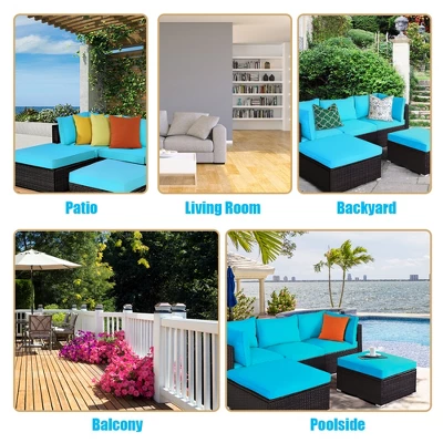 Tangkula 5-Piece Cushioned Rattan Patio Conversation Set with Versatile Ottomans 6 Tangkula 5-Piece Cushioned Rattan Patio Conversation Set with Versatile Ottomans - Image 6